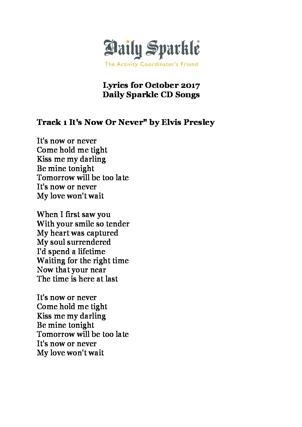 October 17 Lyrics - Daily Sparkle